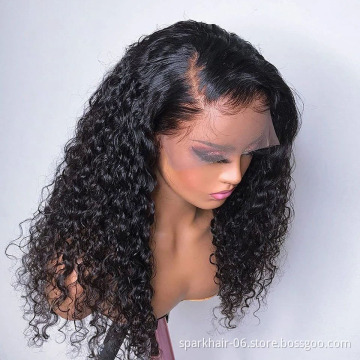 Deep Curly Wave Transparent Lace Wig Pre Plucked Bleached Knots Human Hair Wigs For Women Brazillian Deep Wave Curly Wig Vendor